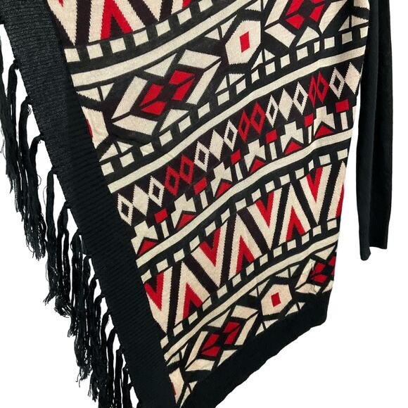 JEALOUS TOMATO Tribal Cardigan Sweater Fringe Southwestern Aztec Black sz L Art - Picture 6 of 11